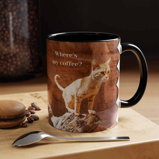 Explorer Cat "Where's My Coffee?" Coffee Mug (left & right handed)